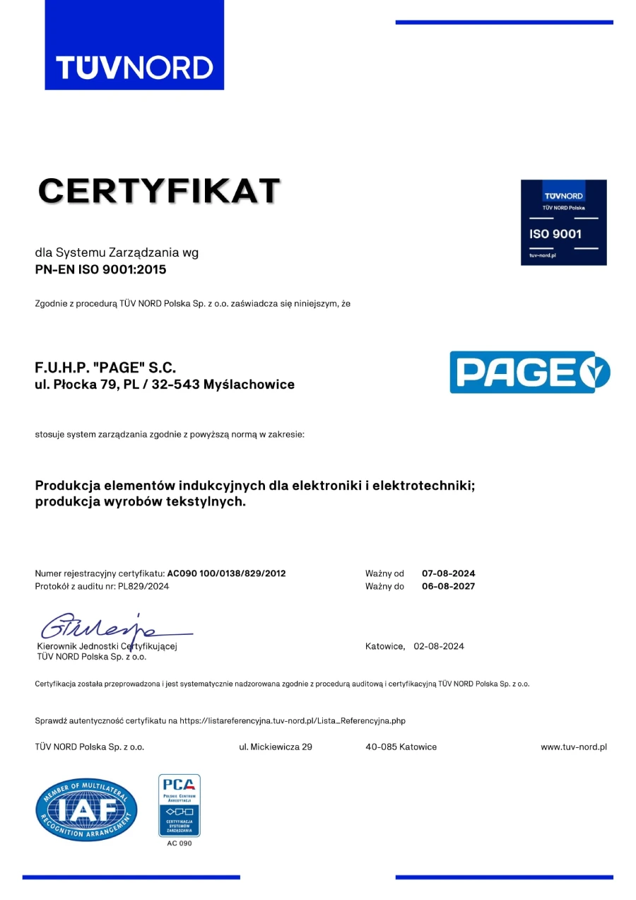 Certyfikat dla Systemu Zarządzania wg PN-EN ISO 9001:2015